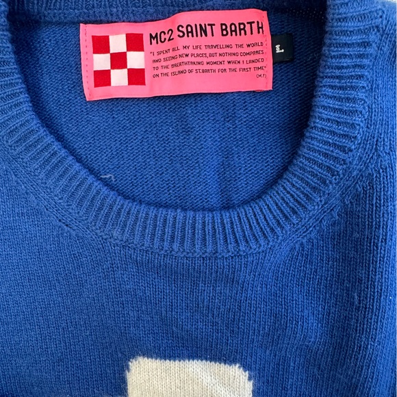 Wool blend sweater with frontal logo, blue, large - Picture 5 of 5